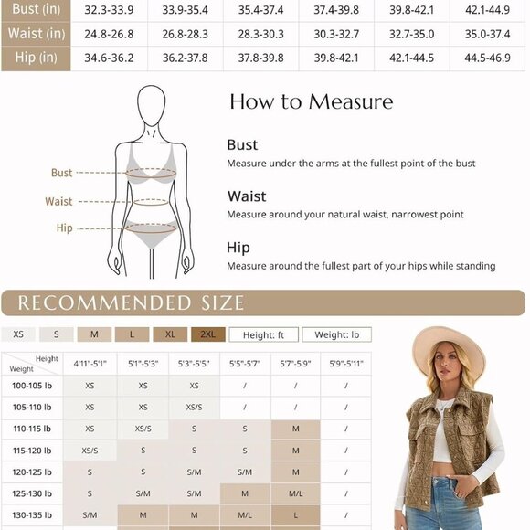 Womens Lightweight Quilted Vests Cargo Button Down Cropped Sleeveless Jackets Fa - Picture 7 of 7